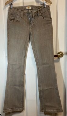 ANTIK Denim Y2K Low Rise Bootcut Embroidered Pockets Distressed Gray Jeans 28